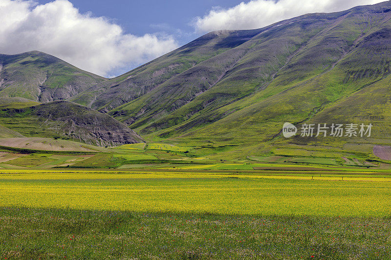 Piano Grande di Castelluccio(意大利)，绿色山丘上的村庄